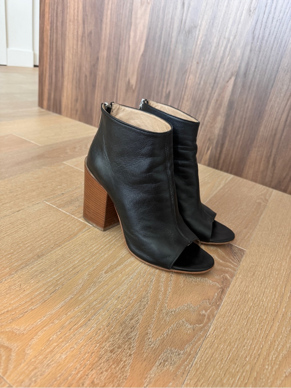 RUDSAK Black Peep-Toe Leather Ankle Boots
